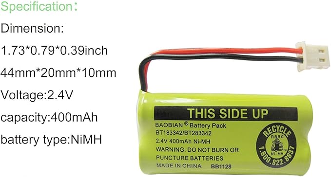 2.4V 400mAh Cordless Home Phone Battery Compatible - Image 2