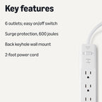 Amazon Basics Rectangle 6-Outlet, 600 Joule Surge Protector Power Strip - Image 2