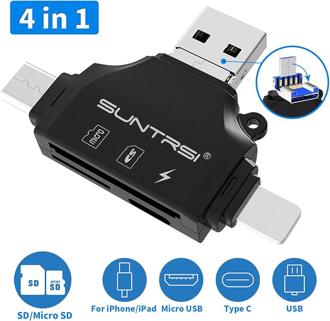4 in 1 SD Card Reader for iPhone ipad Android Mac PC Camera, Micro SD Card - Image 2