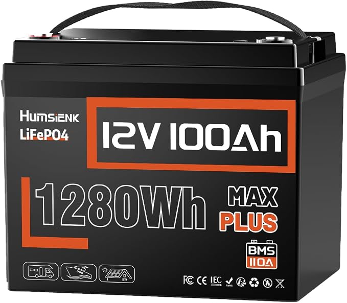 12V 100Ah LiFePO4 Lithium Battery MAX PLUS, 15000+ Deep Cycle Battery, Built-in by HumsiENK