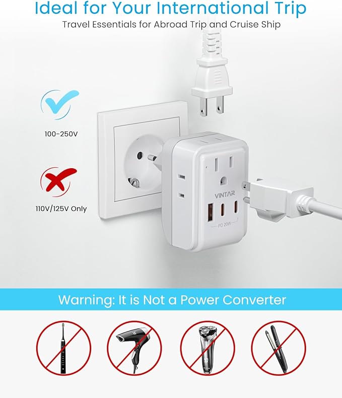 2 Pack European Travel Plug Adapter, VINTAR PD 20W Foldable Type C Adapter - Image 6