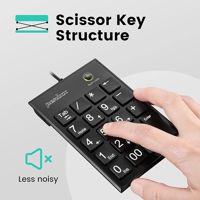 Perixx Peripad-202H Wired Slim Numeric Keypad, X Type Scissor Keys - Image 4