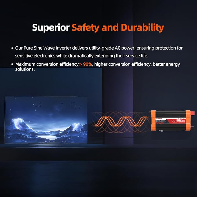 BELTTT 1500W Pure Sine Wave Inverter 12V to 120V AC, Car Power Inverter 12V to - Image 5
