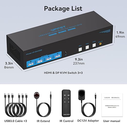 4K144Hz HDMI + 2 Displayport KVM Switch 3 Monitors 3 Computers 8K USB 3.0 KVM - Image 7