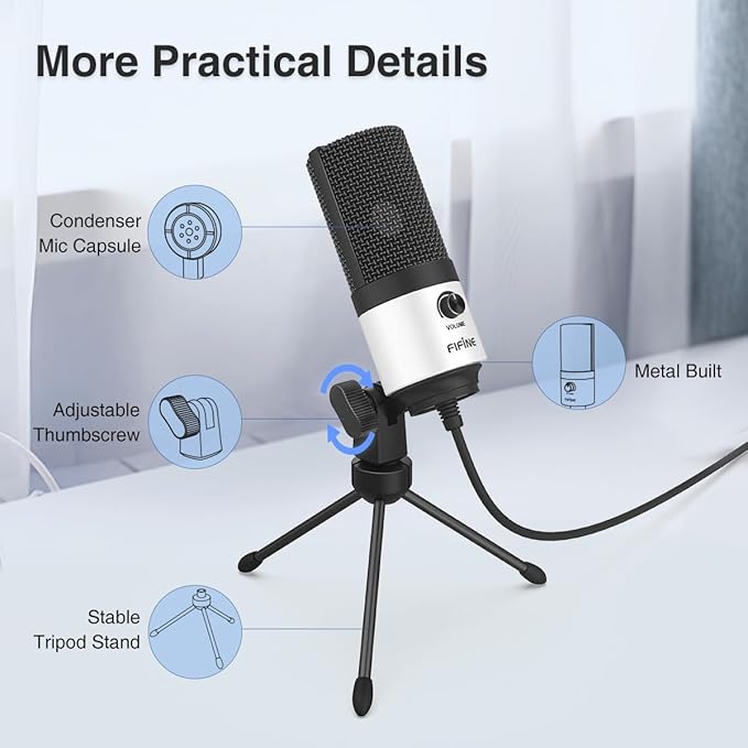 FIFINE USB Podcast Microphone, PC Computer Recording Mic - Image 5