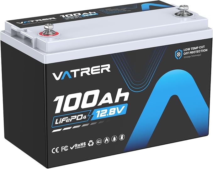 12V 100AH Low Temp Cutoff LiFePO4 Deep Cycle Battery by VATRERPOWER