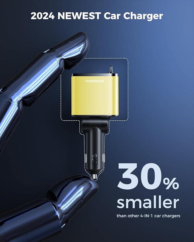 4 in 1 Retractable Car Charger, SUPERONE Smaller Fast Car Phone Charger 69W - Image 4