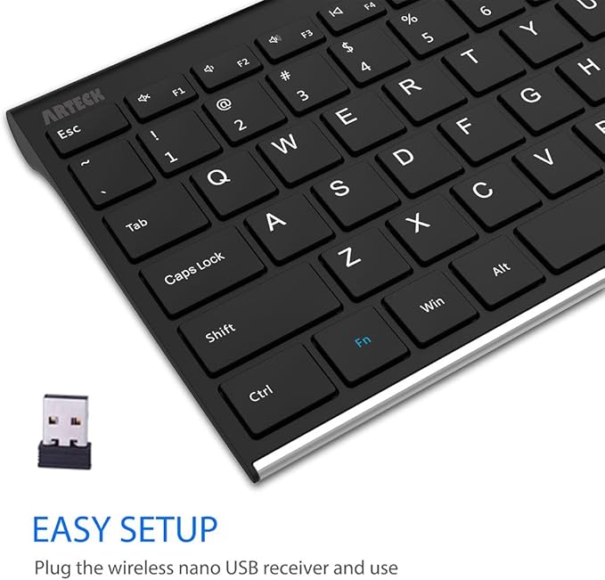 Arteck 2.4G Wireless Keyboard Stainless Steel Ultra Slim Full Size Keyboard - Image 3