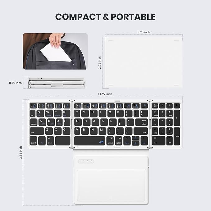 Foldable Bluetooth Keyboard, Portable Full Size Folding Keyboard - Image 6