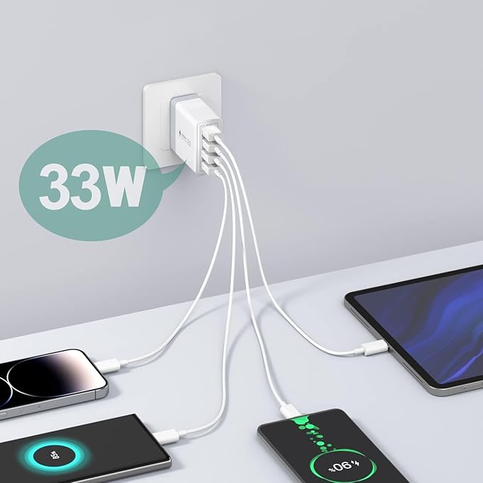 USB Charger, 4 Port USBA Wall Charging Block, Fast Charge QC 3.0 Plug Adapter - Image 2