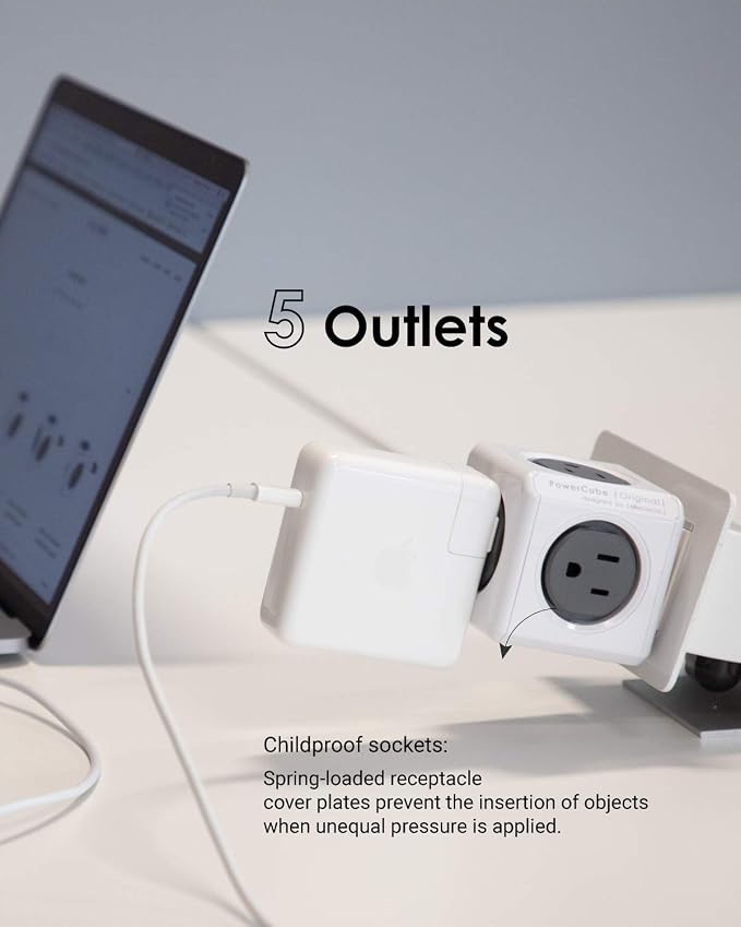 Allocacoc PowerCube Original, 5 Outlets, Wall Plug, Power Charger, Surge - Image 4
