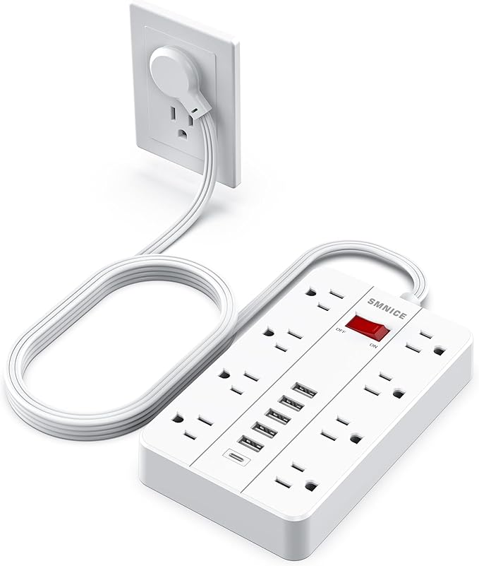 Power Strip with USB, Surge Protector Flat Plug with 8 Widely Spaced Outlets by SMNICE