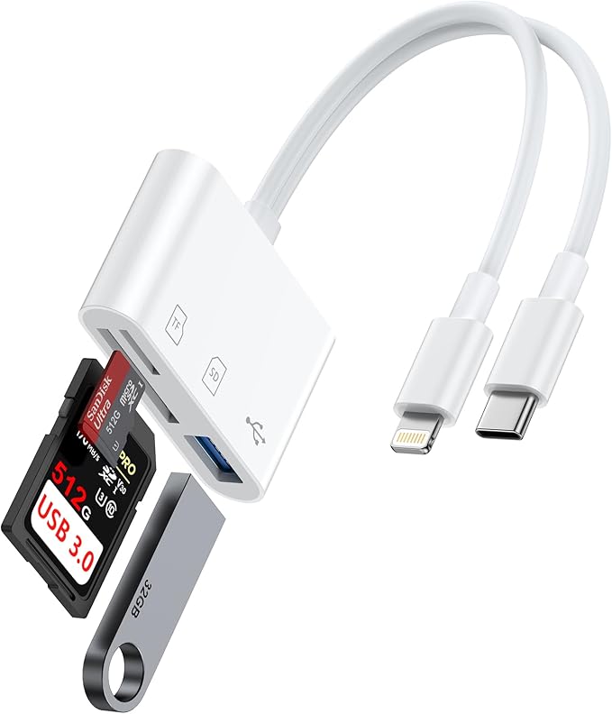 SD Card Reader for iPhone, Memory SD Card Reader USB C&Lightning Dual Port by iPhoneCables