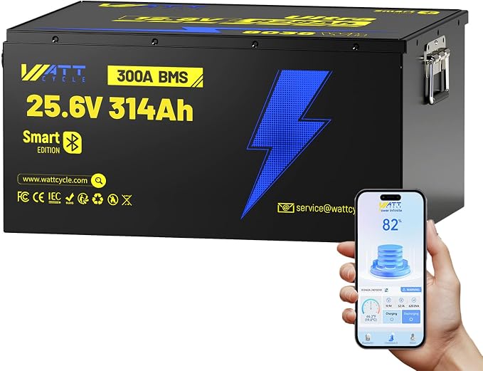 24V 314Ah LiFePO4 Lithium Battery 300A BMS, Full Metal Case Aluminum Frame by Wattcycle