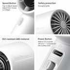 JISULIFE Handheld Turbo Fan, 5000mAh Rechargeable Portable Fans, 5 Speed Strong - Image 7