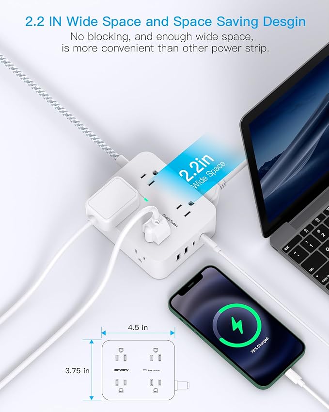 Surge Protector Power Strip 15 Ft Long Cord, HANYCONY Extension Cord 15 Feet - Image 3