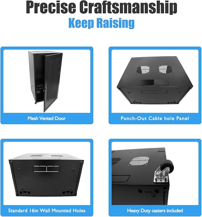 RAISING ELECTRONICS 22U Wall Mount Network WiFi Server Cabinet Rack Enclosure - Image 5