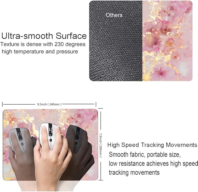 Mouse Pad, Cute Pink Gold Marble Mouse Pads - Image 3