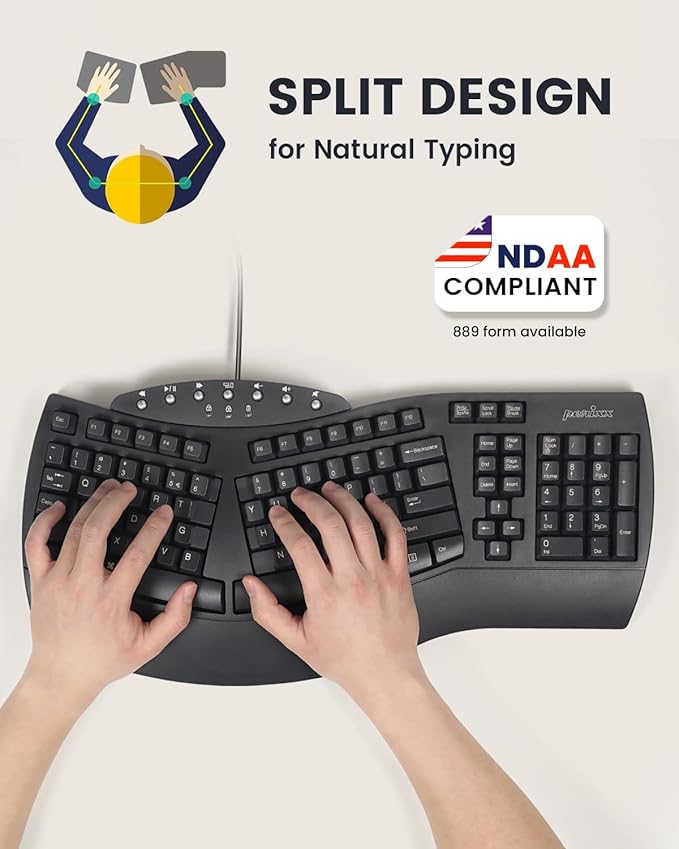 Perixx PERIBOARD-512B Wired Ergonomic Keyboard - Image 2