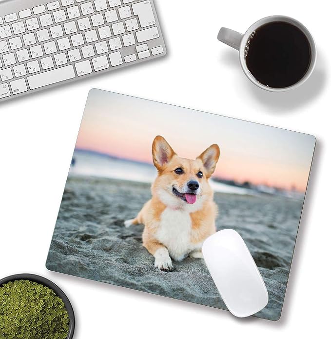 Corgi on The Beach Gaming Mouse Mat, Square Waterproof Non-Slip Rubber Base - Image 4