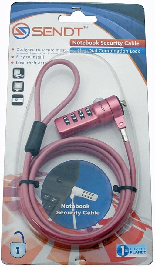 Sendt Pink Notebook/Laptop Combination Lock Security Cable - Image 3