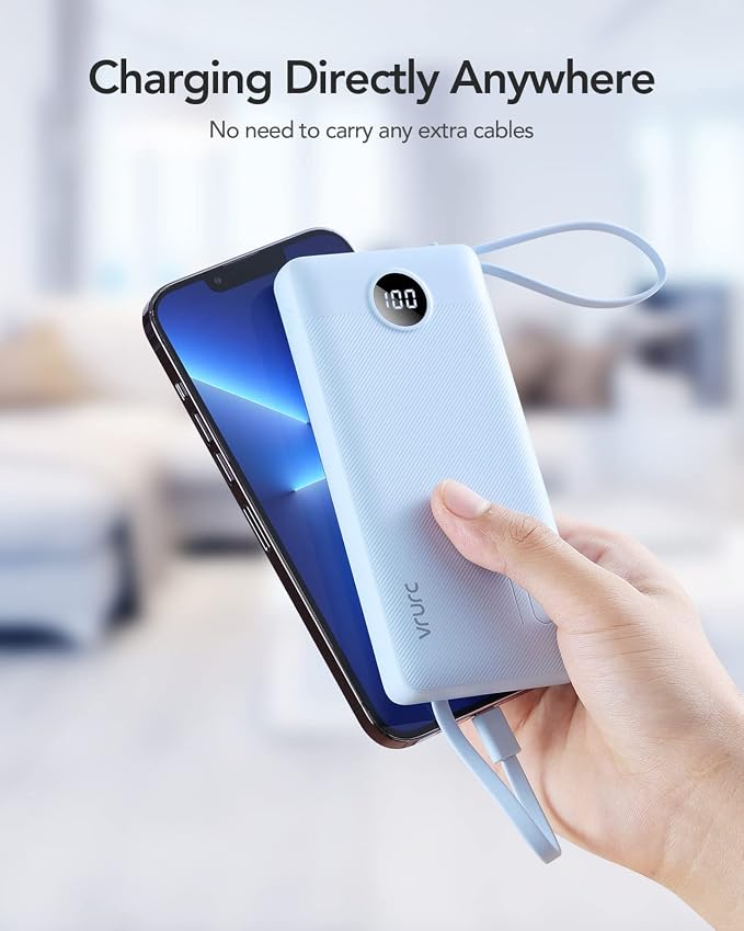 VRURC 10000mAh Power Bank Built-in Cables, Portable Charger - Image 8
