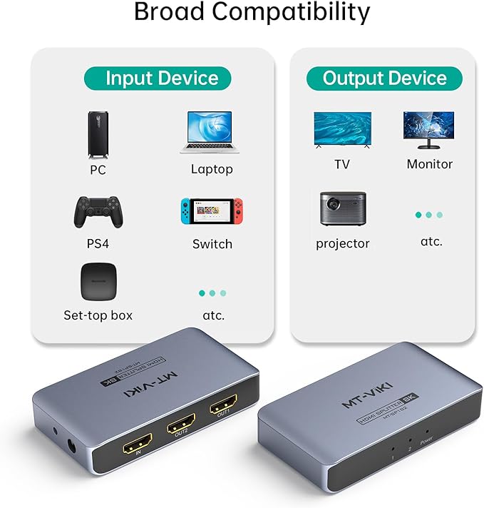 MT-VIKI 4K@120Hz HDMI Splitter 1 in 2 Out Aluminum HDMI Splitter 2.1, 8K@60Hz - Image 5