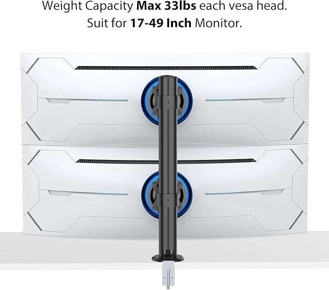 BEWISER Dual Monitor Stand Desk Mount- Vertical Heavy Duty Monitor Riser Fits - Image 2