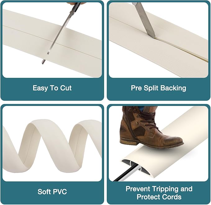Floor Cord Cover, Cable Protector, 0.63W x 0.31H inches, Wire Cover - Image 3