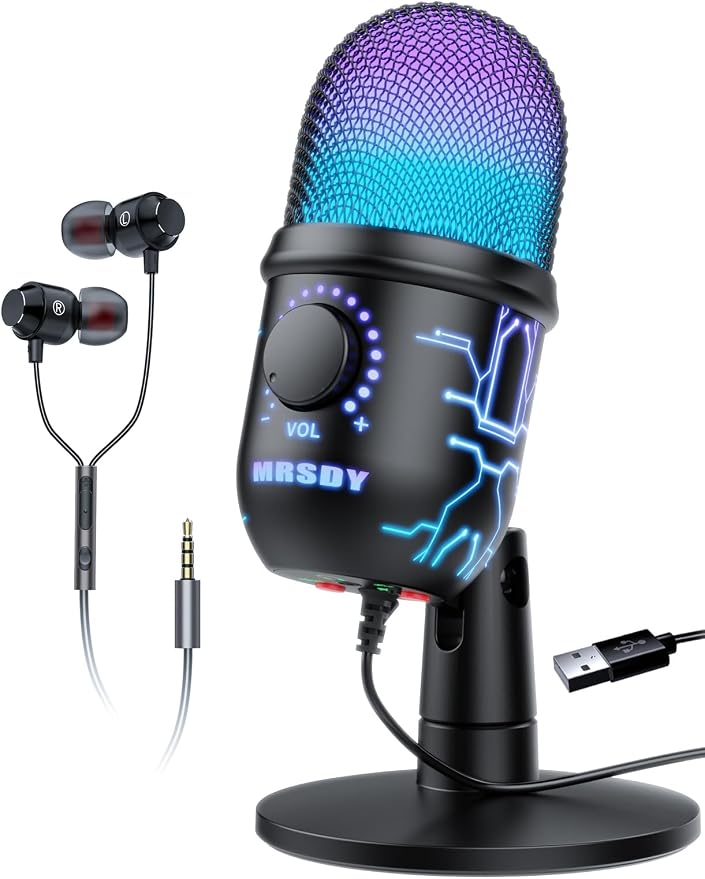 USB Microphone for PC, RGB Computer Microphone by MRSDY