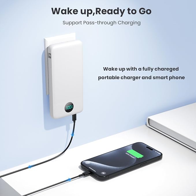 Portable Charger with Built-in Cables and AC Wall Plug 13800mAh, LCD Display - Image 6