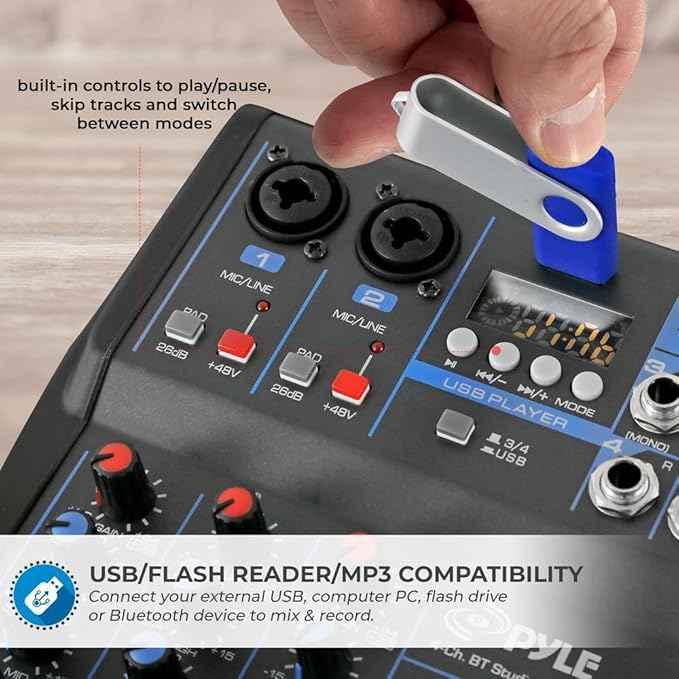 Pyle Professional Audio Mixer Sound Board Console System Interface 4 Channel - Image 6