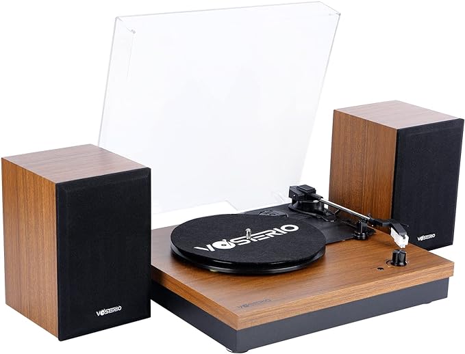 Bluetooth Record Player, 3-Speed Belt-Driven Turntable by VOSTERIO