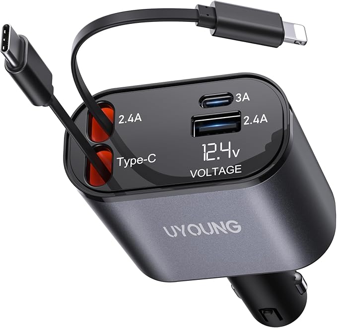 UYOUNG Retractable Car Charger 100W, 4 in 1 Fast Car Phone Charger, 2 by UYOUNG