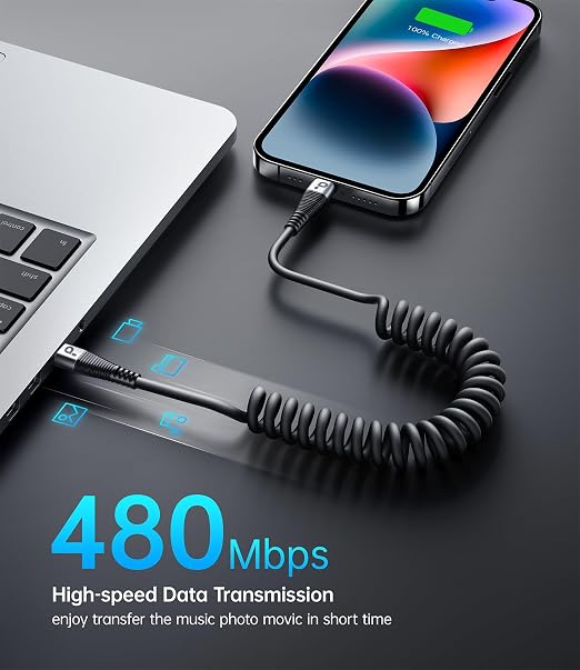 USB Type C to Lightning Cable 3FT 2Pack, Coiled iPhone Charger Fast Charging - Image 5