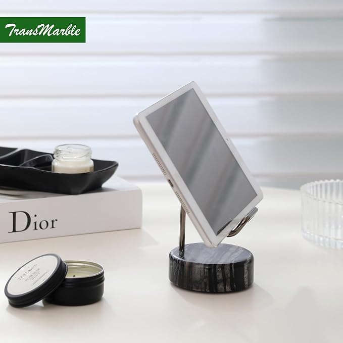 Marble Phone Stand with Metal Holder, Charging Available While Using, Swipe Up - Image 3