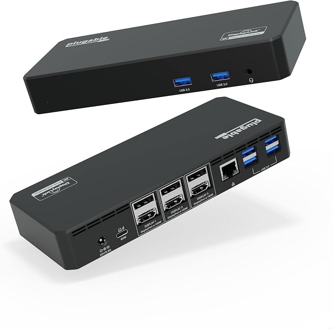 Plugable 12-in-1 USB C Triple Monitor Docking Station, Triple 4K Displays by Plugable