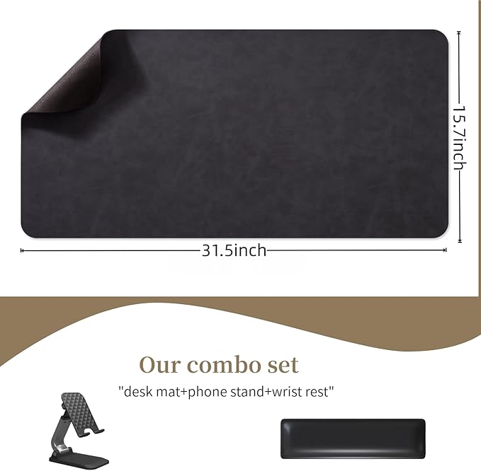 Leather Desk pad for Computer and laptops, Large Mouse pad and Keyboard mat - Image 2