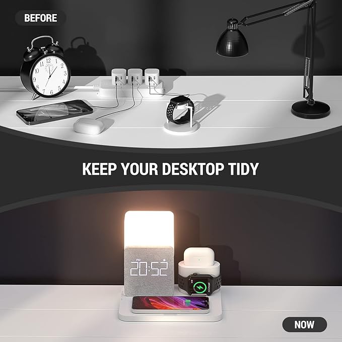 Wireless Charging Station, 7 in 1 Charging Station, Alarm Clock - Image 3