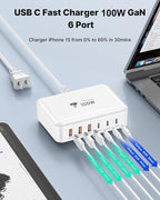 USB C Fast Charger, 100W GaN 6 Port USB C Fast Charging Station Hub Block Cube - Image 2
