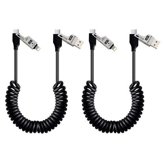 65W 4-in-1 Retractable Fast Charging Cable, 2M/6.5ft Spring Coiled USB-C to by BELAROI