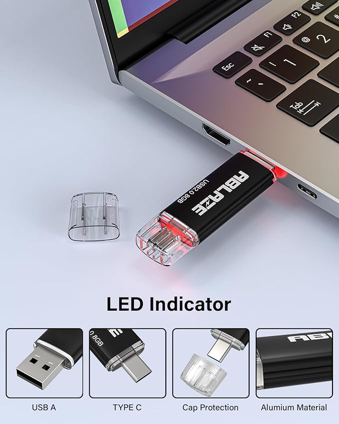 ABLAZE 8GB Type C Flash Drive 10 Pack, Dual USB 2.0+USB C Memory Stick Thumb - Image 4