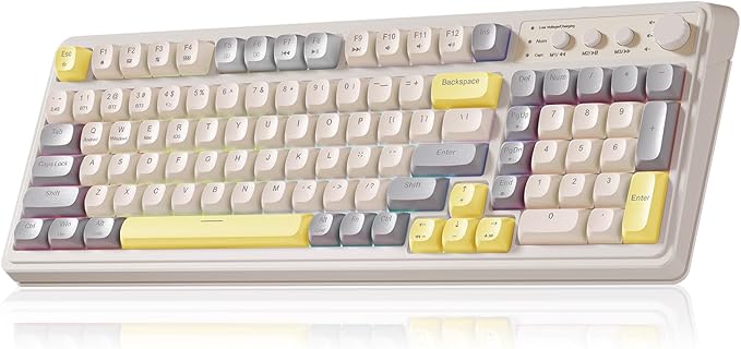 AULA S99 Gaming Keyboard, Ergonomic Computer Keyboards, Wireless Creamy by AULA