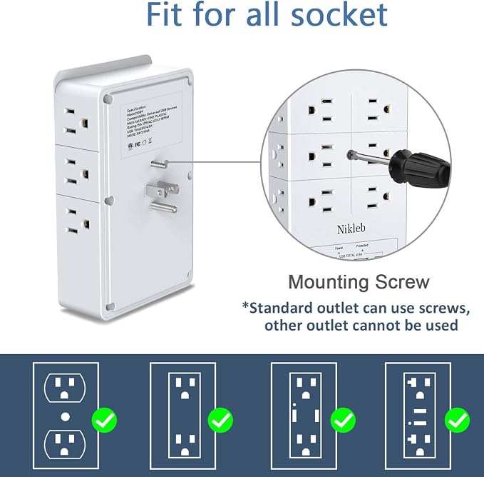 Multi Plug Outlet Surge Protector Nikleb, 12 Electrical Outlets Extender - Image 4