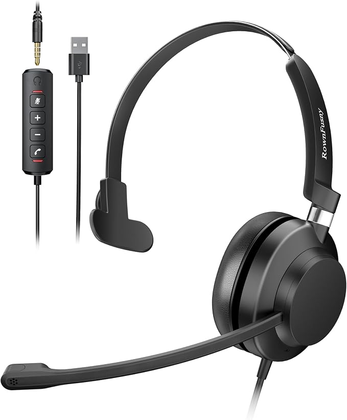 USB Headset with Microphone for PC & Laptop by Rownfusny