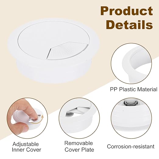 uxcell 5 Pcs 53mm Desk Grommet, Plastic Cable Hole Cover, Wire Cord Cable - Image 3