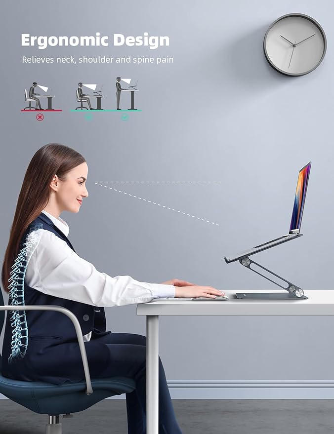Lamicall Adjustable Laptop Stand, Portable Laptop Riser, Aluminum Laptop Stand - Image 2