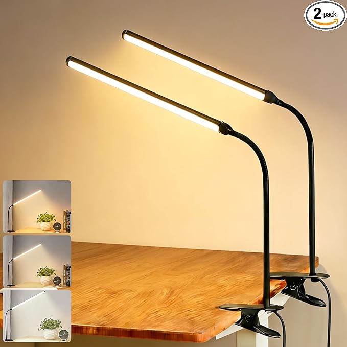 2 Pack Clip On LED Desk Lamp, 3 Lighting Modes 10 Brightness Levels, Flexible by Unknown