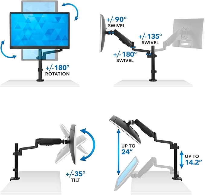 Mount-It! Single Monitor Arm Mount | Desk Stand | Full Motion Height Adjustable - Image 5
