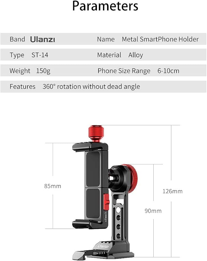 Cell Phone Tripod Mount, ULANZI ST-14 Smartphone Tripod Mount Adapter Aluminum - Image 9